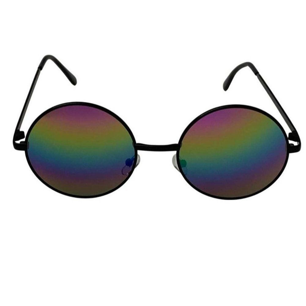 6129 | Black Rainbow Lens Circle Sunglasses